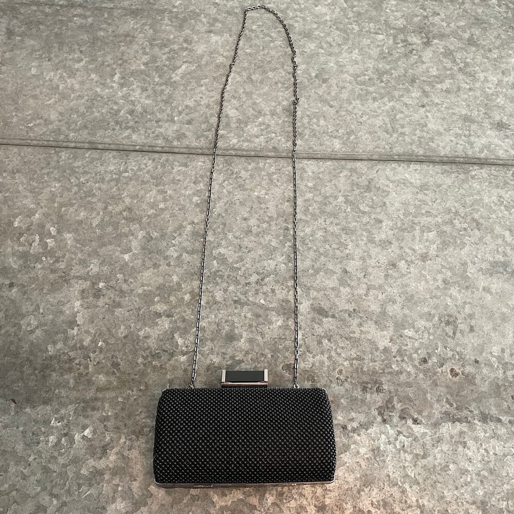 Vintage Jessica McClintock Black Beaded Evening Crossbody Purse Clutch Bag 90s